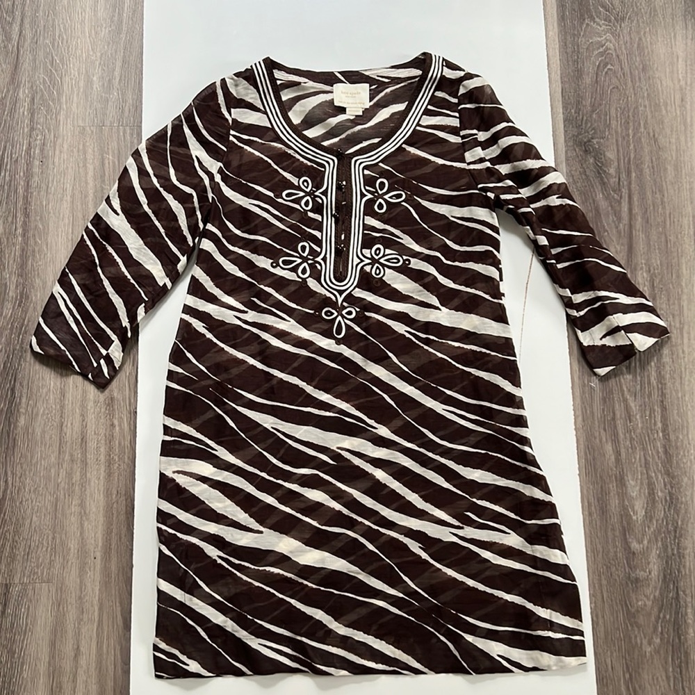 Kate spade Brown and Cream Animal Print Silk Blenf Dress Small